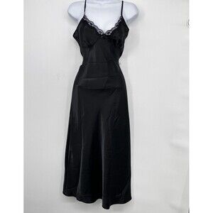 Vintage Adonna Red Satin Lace Trim Slip Dress Lingerie Sleepwear Midi S